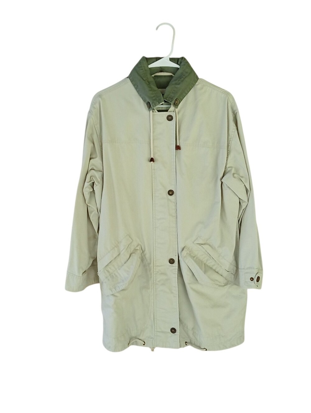 Macintosh Vintage Cream & Olive Hooded Cotton Duffle Coat Small